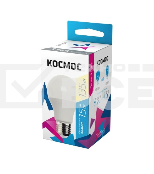 Лампа светодиодная LED BASIC A60 15Вт 220В E27 3000К КОСМОС LkecLED15wA60E2730
