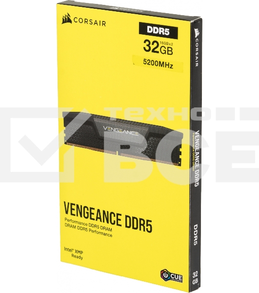 Оперативная память Corsair Vengeance, DDR5, 32GB (2x16 GB), 5200 MHz, CL40, радиатор, чёрный