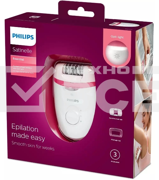 Эпилятор Philips BRE255/00 скор.:2 насад.:2 от электр.сети белый/красный