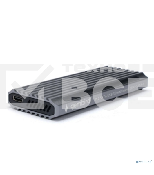 Внешний корпус Gembird EEM2-SATA-3 USB 3.1 для M2 SATA порт Type-С, RGB подсветка, металл, серебристый