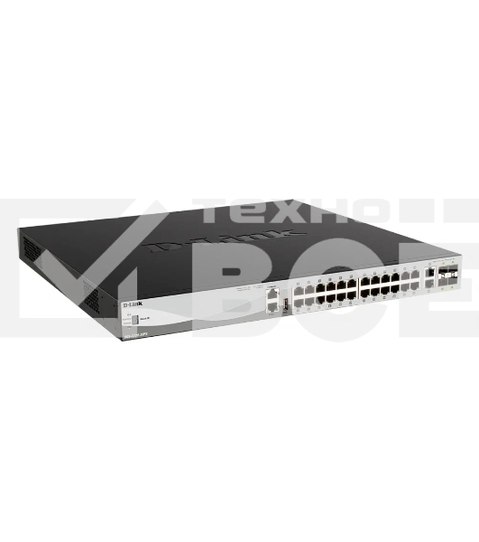 Коммутатор D-Link DGS-3130-30PS/B2A Управляемый L3 стекируемый коммутатор с 24 портами 10/100/1000Base-T, 2 портами 10GBase-T и 4 портами 10GBase-X SFP+ (24 порта PoE 802.3af/at, PoE-бюджет 370 Вт; 740 Вт с DPS-700)
