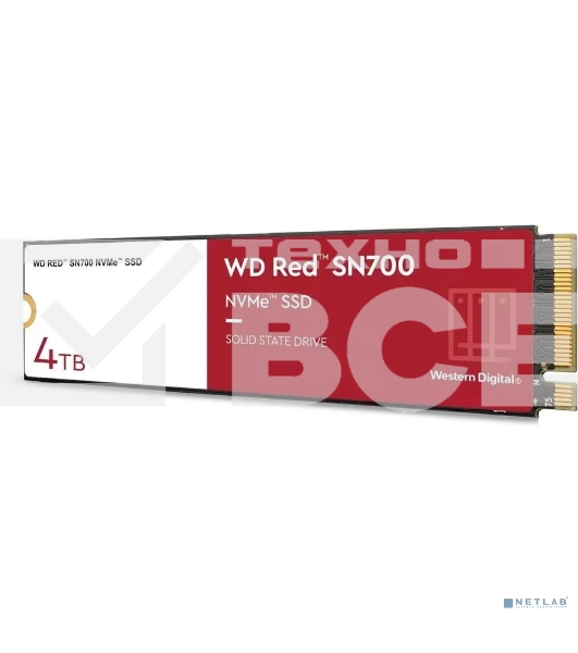 Накопитель SSD WD Red SN700 WDS400T1R0C, 4Tb, PCIe 3.0 x4, M.2 2280, NVMe, R/W 3400/3100