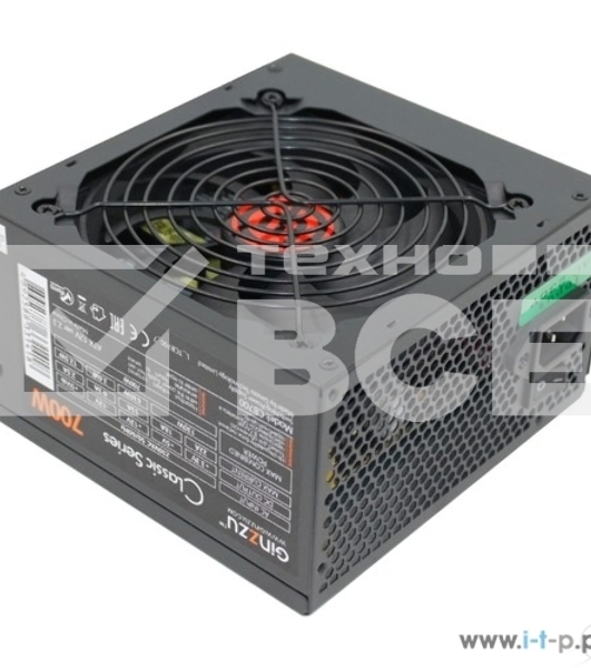 Блок питания Ginzzu CB700 12CM черный,24+4p,2 PCI-E(6+2), 6*SATA, 3*IDE,оплетка MB, кабель питания
