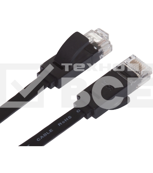 Патч-корд Greenconnect Патч-корд плоский прямой PROF 1.0m UTP медь, кат.6, черный, позолоченные контакты, 30 AWG, Premium ethernet high speed 10 Гбит/с, RJ45, T568B (GCR-LNC616-1.0m)