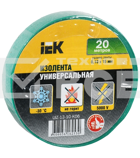 Изолента Iek UIZ-13-10-K06 0,13х15 мм зеленая 20 метров ИЭК