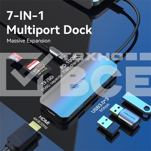 Хаб Vention USB-C to HDMI/USB 3.0x3/SD/TF/PD Docking Station Gray 0.15M Aluminum Alloy Type