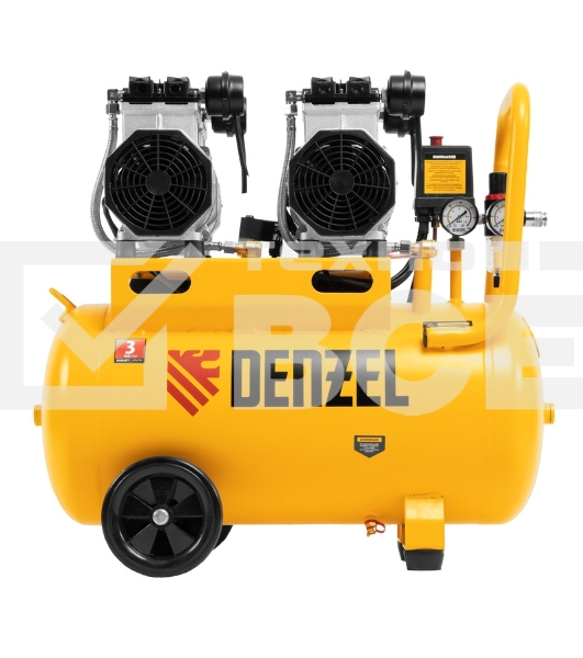 Компрессор безмаслянный малошумный DLS 2200/50, 2200 Вт, 2х1100, 50 л, 380 л/мин  Denzel