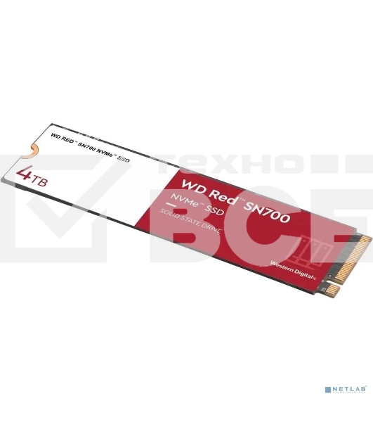 Накопитель SSD WD Red SN700 WDS400T1R0C, 4Tb, PCIe 3.0 x4, M.2 2280, NVMe, R/W 3400/3100