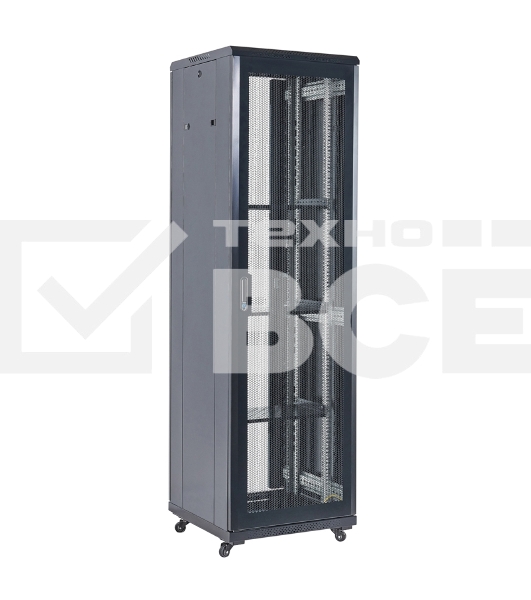Напольный шкаф Rexant RAL 9005 19' 42U 600×800×2054 (ШxГxВ), дверь перфорация, перфорированная задняя дверь, боковые съемные стенки