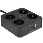 Сетевой фильтр Cablexpert Plate, PLT-4-C2U2-B-3, 4р, 10А, 2xType-C PD, 20Вт, 2xUSB, 2.4A, 3 м, ур. защиты 4+, черный, коробка, фото5