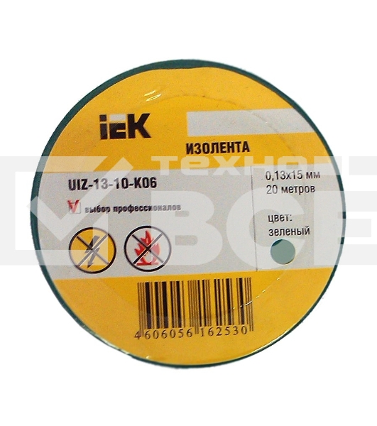 Изолента Iek UIZ-13-10-K06 0,13х15 мм зеленая 20 метров ИЭК