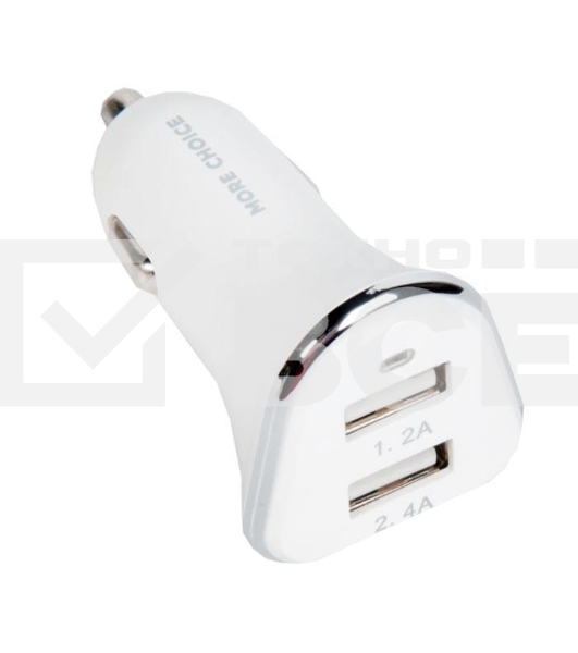 Автомобильная зарядка (от прикуривателя) 2USB 2.4A для Apple 8-pin More choice AC22i, белый