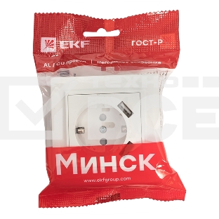 Розетка 1-местная СП с/з 16А белая с защ. штор. с 2 USB 2,1А EKF Минск