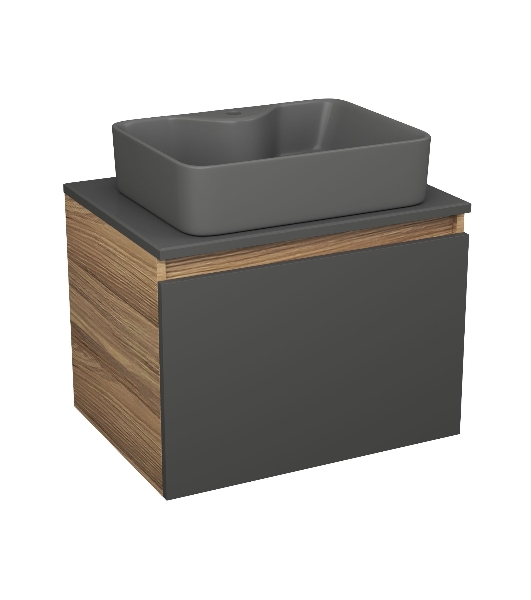 Комплект: тумба Bau Dream Blackwood графит 60, 1 ящик, раковина BAU Cerama 48х37, темно-серая
