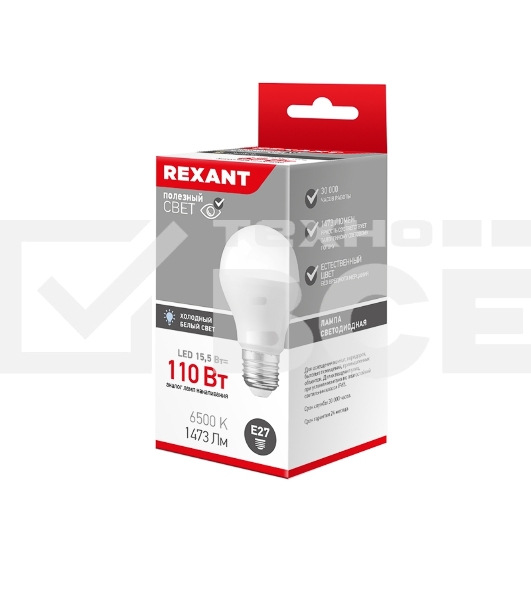 Лампа светодиодная Rexant 604-010 груша A60 15,5 Вт E27 1473 лм 6500 K холодный свет