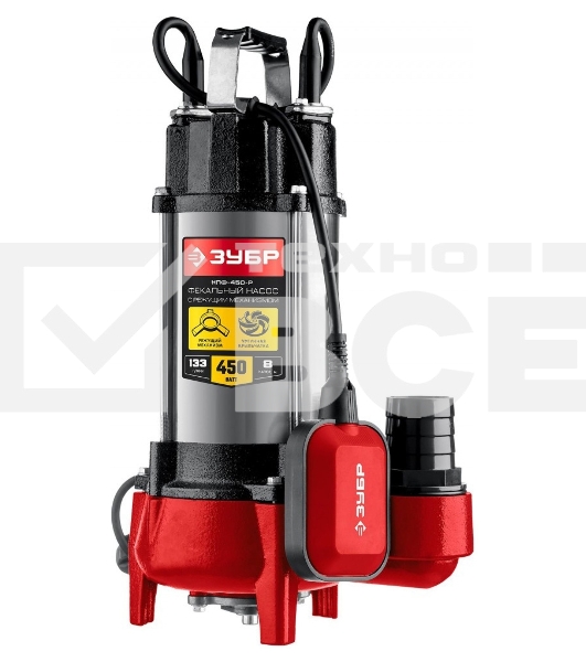 Насос ЗУБР НПФ-450 фекальный погружной 450Вт пропускная способность 250 л/мин напор 12м чугунн