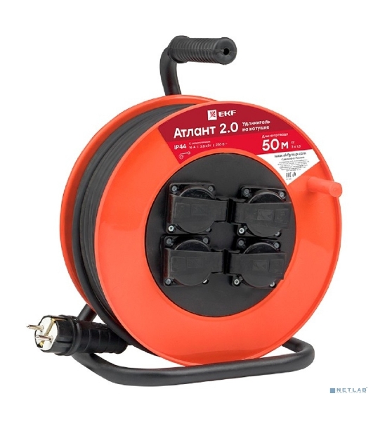 Удлинитель на катушке EKF UKA02-16-315R-4-50-IP44 'Атлант 2.0' 4 гнезда 50м с заземлением  КГ 3*1,5  16А/3,5кВт IP44 PROxima EKF