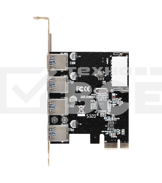 Контроллер ExeGate EXE-314 v2.0 (PCI-E x1 v2.0, 4*USB3.0 ext., разъем доп.питания Molex, VIA Labs Chipset VL805)