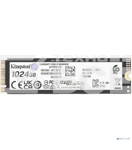 Накопитель SSD Kingston Fury Renegade, 1Tb, M.2(22x80мм), NVMe, PCIe 5.0 x4, 3D TLC, R/W 14200/11000Mb/s, IOPs 2 200 000/2 150 000, TbW 1000, DWPD 0.5 (12 мес)