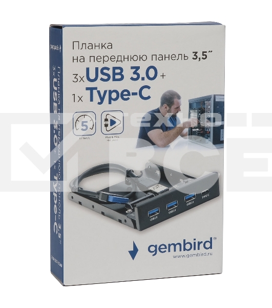 Планка USB 3.0 на переднюю панель 3.5' Gembird, FP3.5-USB3-3A1C, 3xUSB-A 3.0 + 1xType-C