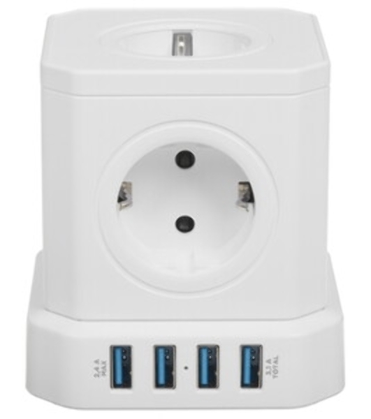 Сетевой фильтр Cablexpert Tower TWR-5-U4-W-2, 5 р, 10А, 4хUSB, 3.1А, 2 м, ур.защиты 4+, белый, коробка