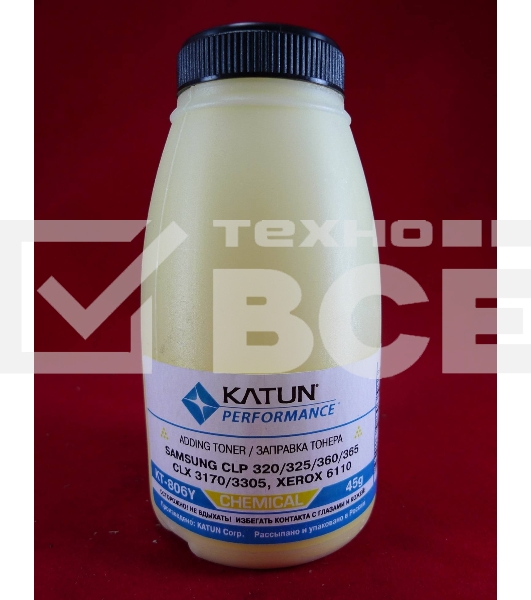 Тонер SAMSUNG CLP 320/325/360/365, CLX 3170/3305, Xerox 6110 yellow, химический (фл.45г.) Katun фас. Россия