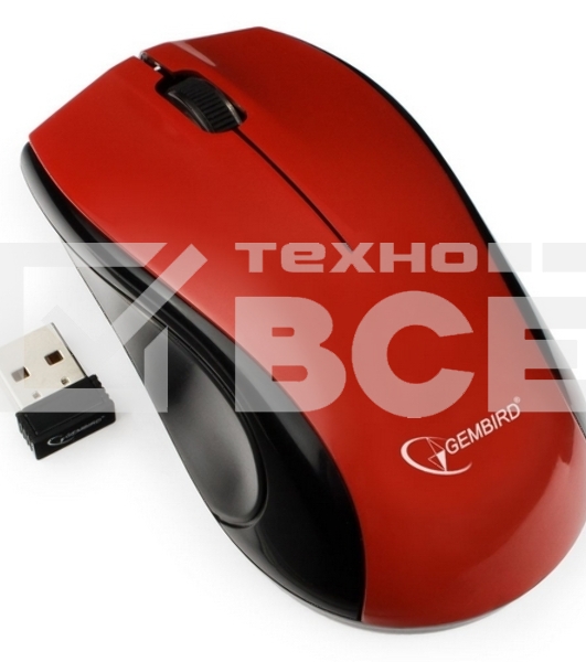Мышь беспроводная Gembird MUSW-320-R красный, 1000 dpi, радиоканал, USB, кнопки - 3
