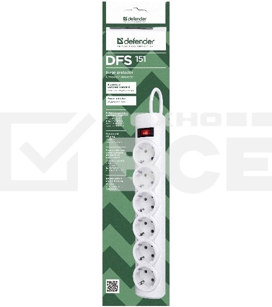 Сетевой фильтр Defender DFS 151 1,8 м, белый, 6 розеток