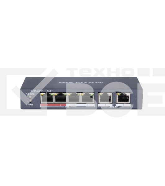 Коммутатор Hikvision DS-3E0106P-E/M 6x100Mb 4PoE+ 35W неуправляемый