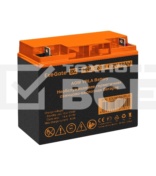 Аккумуляторная батарея ExeGate EX285662RUS HRL 12-18 (12V 18Ah, клеммы F3 (болт М5 с гайкой))