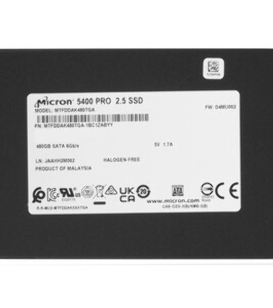 Накопитель SSD Micron 5400PRO 480Gb SATA 2.5' 3D TLC R540/W520MB/s MTTF 3М 95000/37000 IOPS 1.5 DWPD SSD Enterprise Solid State Drive, 1 year, OEM (analog MTFDDAK480TDS-1AW1ZABYY)