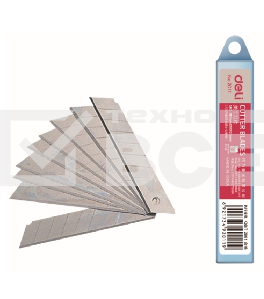 Лезвия для канцелярского ножа Deli E2011, ширина лезвия 18 мм, сталь (упаковка: 10шт) пластиковая коробка