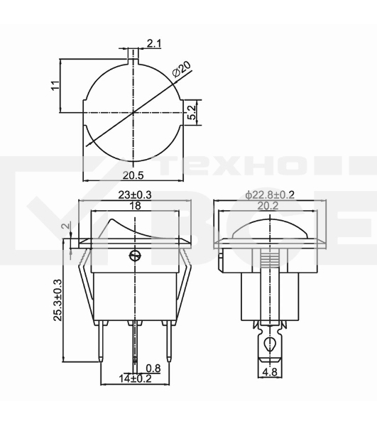 Выключатель клавишный круглый 250V 6А (3с) ON-OFF красный  с подсветкой  Rexant