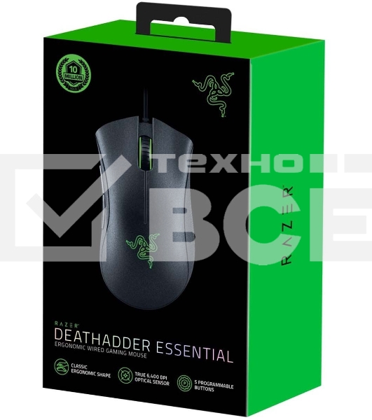 Мышь проводная Razer DeathAdder Essential черный, 6400 dpi, USB, кнопки - 5