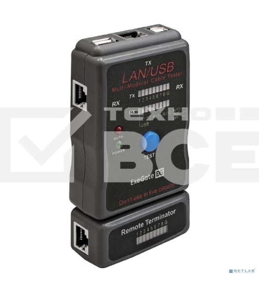 Тестер сетевой ExeGate EX293160RUS EX-T5448 для RJ-45/RJ-11/RJ-12/USB