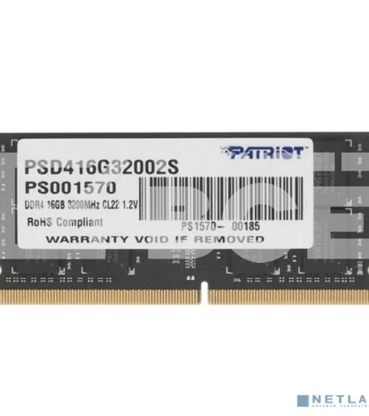 Оперативная память Patriot Signature, DDR4, 16GB (1x16 GB), 3200 MHz, CL22, SO-DIMM