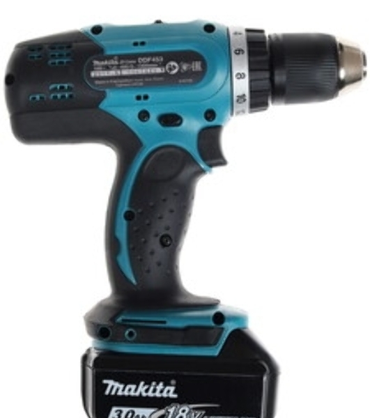 Дрель-шуруповерт Makita DDF453RFE, 18 В, 3 Ач, 42 Нм, щеточный
