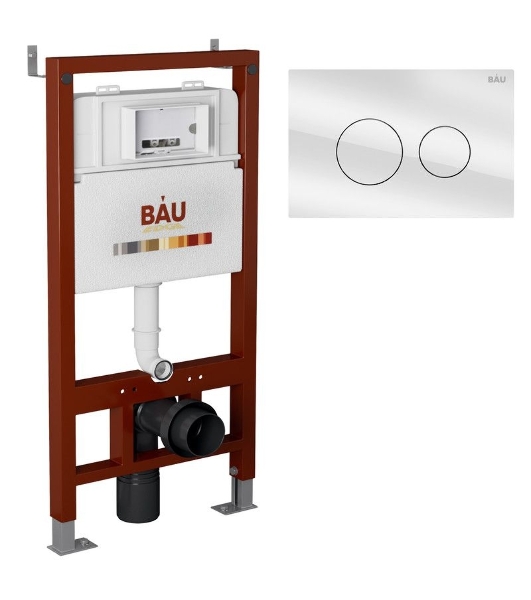 Инсталляция BAU PRO для подвесного унитаза, клавиша смыва из стекла BAU Dream дизайнерская, белая