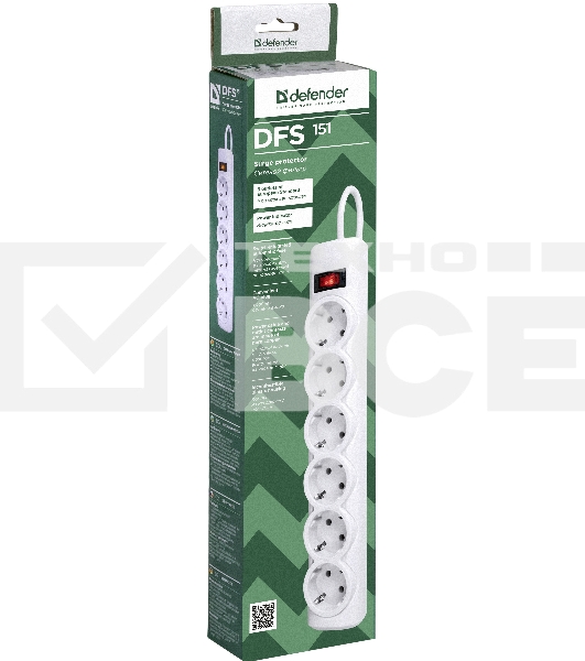Сетевой фильтр Defender DFS 151 1,8 м, белый, 6 розеток
