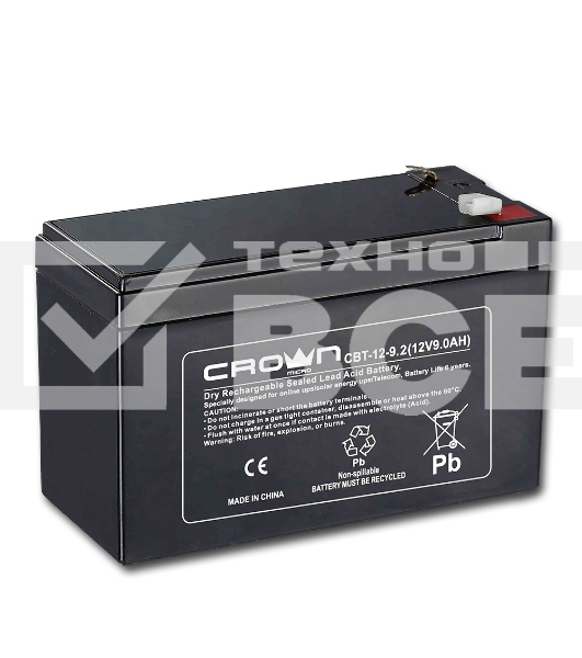 Батарея CROWN CBT-12-9.2 (12V 9.2Ah) F2 срок службы 5 лет