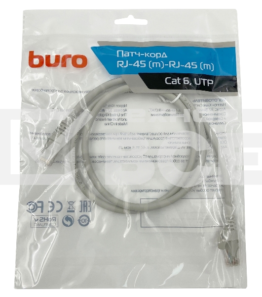 Патч-корд Buro UTP 4 пары cat6 CCA molded 1м серый RJ-45 (m)-RJ-45 (m)