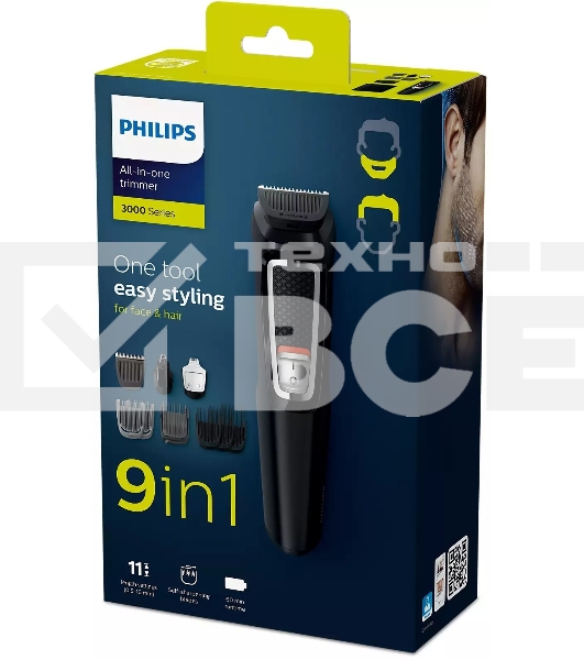 Триммер Philips MG3740/15 черный (насадок в компл:9шт)