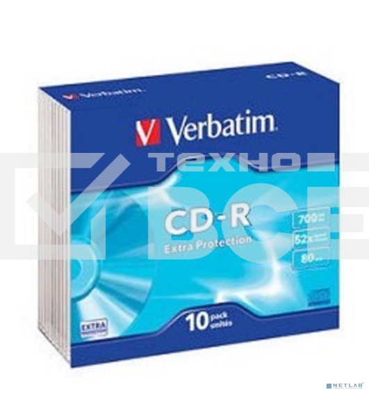 Диск CD-R Verbatim 700Mb 52x Slim case (10шт) (43415)