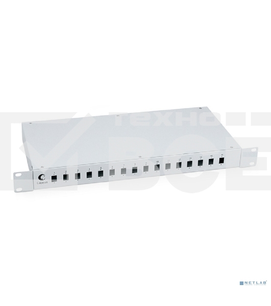 Бокс оптический Cabeus, портов: 16, SC (LC duplex), 32 хОВ, 1U, 44х485х200 мм (ВхШхГ), серый, (FO-19-16SC)