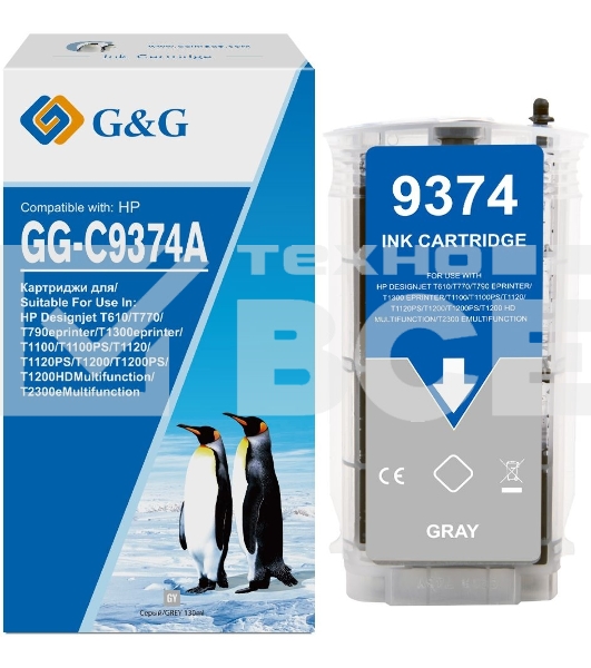 Картридж струйный G&G GG-C9374A серый (130мл) для HP Designjet T610/T770/T790eprinter/T1300eprinter/T1100
