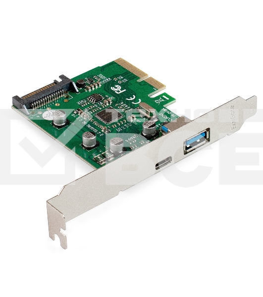 Контроллер ExeGate EXE-320-1A1C (PCI-E x4 v3.0, USB3.2 Gen2 1xType-A + 1xType-C ext., SuperSpeed+ скорость до 10 Гбит/с, разъем доп.питания, ASMedia Chipset ASM1142)