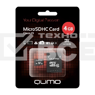 Флэш карта QUMO QM4GMICSDHC10 4Gb MicroSDHC Class 10, SD adapter