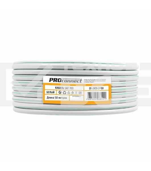 Кабель коаксиальный PROconnect SAT 703B, 75 Ом, CCS/Al/Al, 75%, бухта 50 м, белый