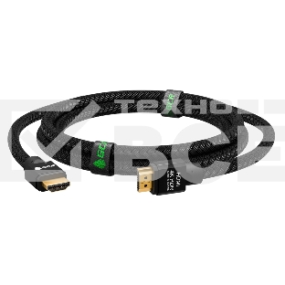 Кабель Greenconnect 1.0m HDMI версия 2.0, HDR 4:2:2, Ultra HD, 4K 60 fps 60Hz/5K*30Hz, 3D, AUDIO, 18.0 Гбит/с, 28/28 AWG, OD7.8mm, тройной экран, черный нейлон, AL корпус черный, GCR-51307