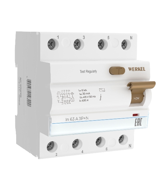Устройство защитного отключения Werkel 3P+N 63 A 30m А АС  6 kА W914P636
